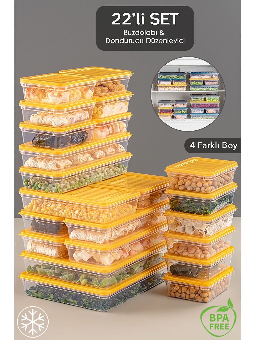 22 Parça Saklama Kabı 2x2400 ml 2x1200 ml 6x1170 ml 12x600 ml Sarı