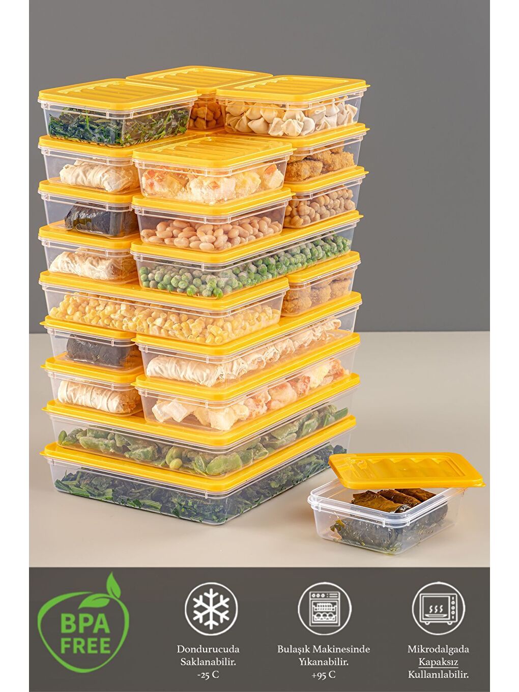 22 Parça Saklama Kabı 2x2400 ml 2x1200 ml 6x1170 ml 12x600 ml Sarı-2