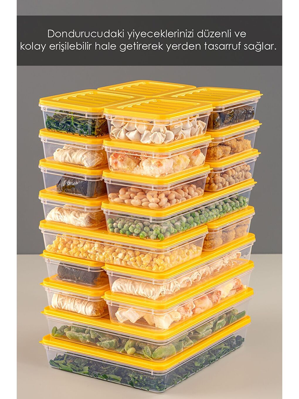 22 Parça Saklama Kabı 2x2400 ml 2x1200 ml 6x1170 ml 12x600 ml Sarı-4