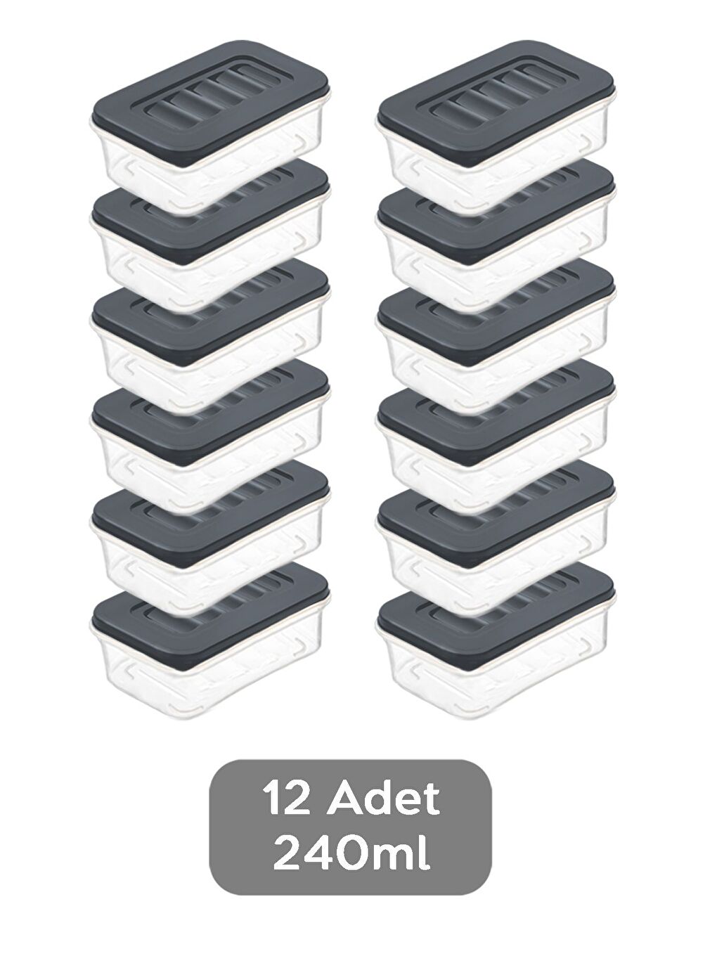 12'li Buzdolabı Düzenleyici Organizer Mikrodalga ve Difrize Uygun Saklama Kabı 12x240 ml Antrasit-1