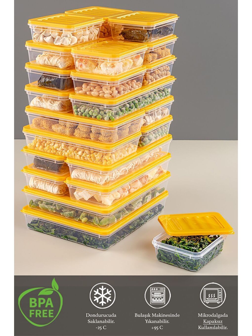 24 Parça Saklama Kabı 2x2400 ml 4x1200 ml 6x1170 ml 12x600 ml Sarı-2