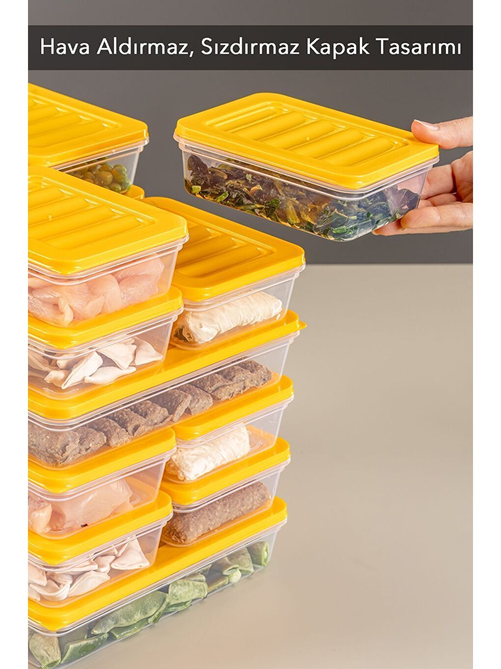 24 Parça Saklama Kabı 2x2400 ml 4x1200 ml 6x1170 ml 12x600 ml Sarı-3