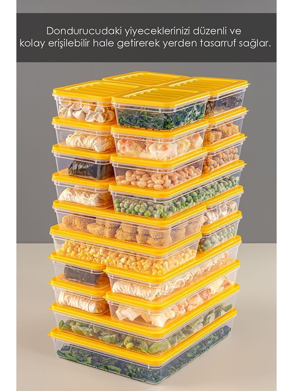 24 Parça Saklama Kabı 2x2400 ml 4x1200 ml 6x1170 ml 12x600 ml Sarı-4