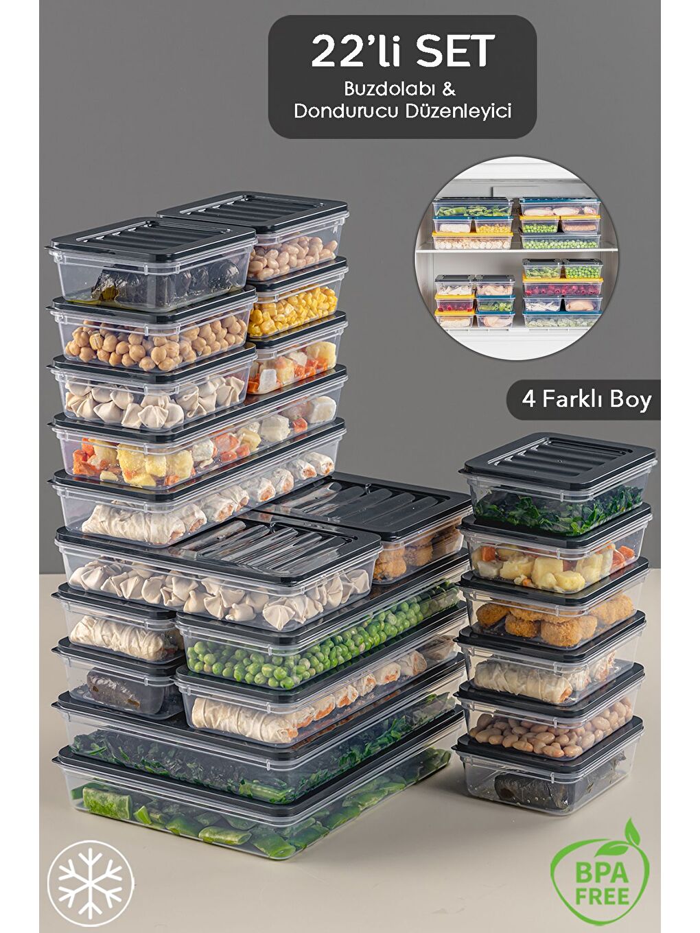 22 Parça Saklama Kabı 2x2400 ml 2x1200 ml 6x1170 ml 12x600 ml Antrasit