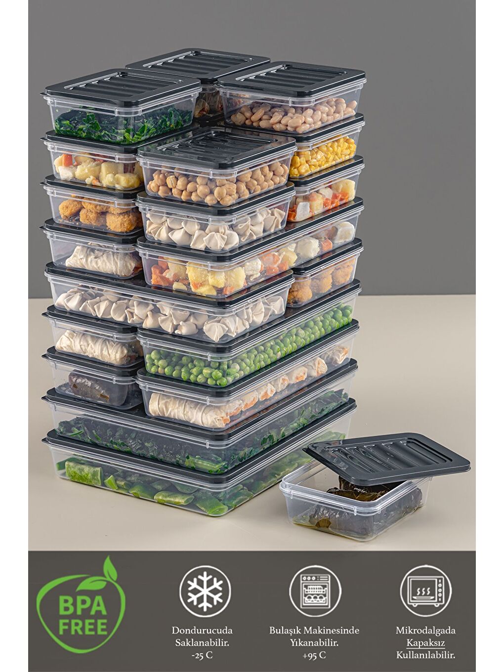 22 Parça Saklama Kabı 2x2400 ml 2x1200 ml 6x1170 ml 12x600 ml Antrasit-2