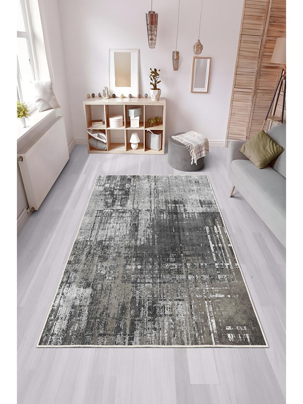 Gri Özel Tasarım, Kaymaz Taban, İnce, Yıkanabilir, Modern Halı WOOKECE1468 160x230