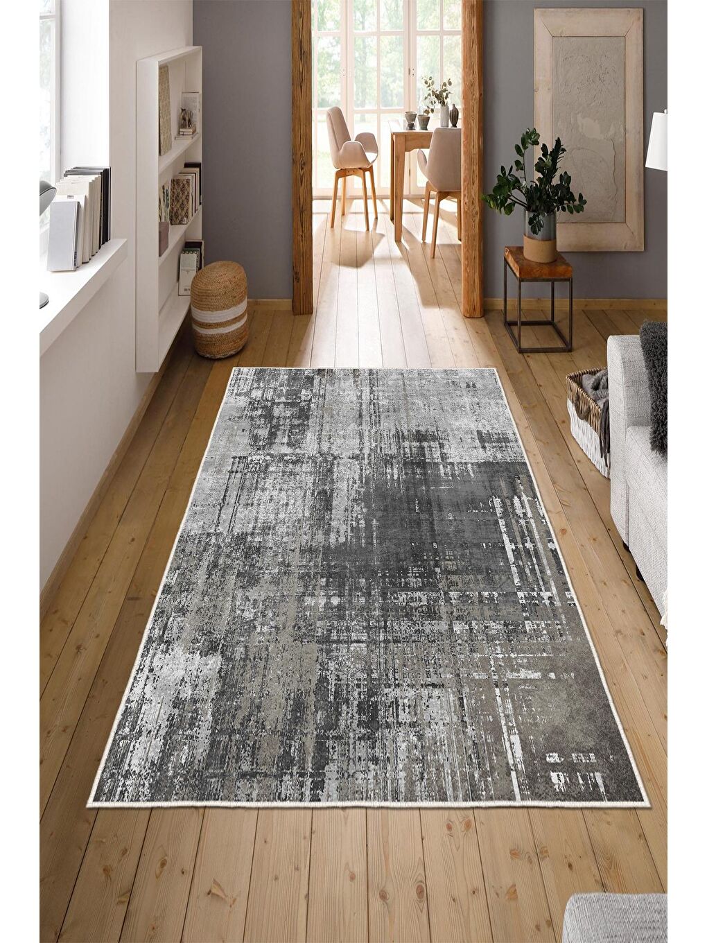 Gri Özel Tasarım, Kaymaz Taban, İnce, Yıkanabilir, Modern Halı WOOKECE1468 160x230-1