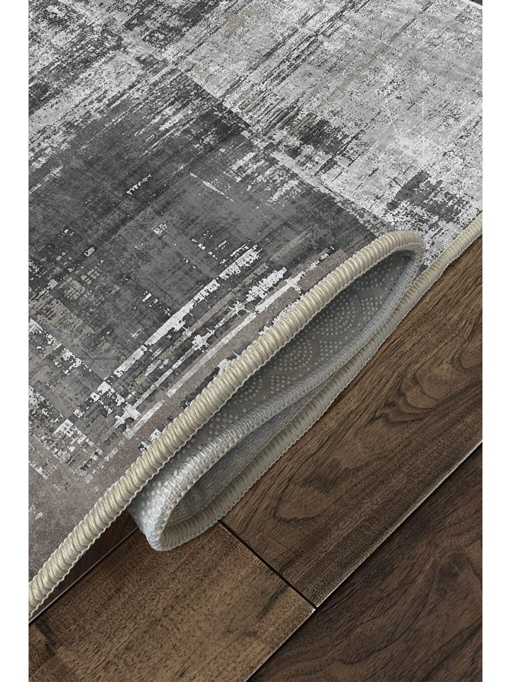 Gri Özel Tasarım, Kaymaz Taban, İnce, Yıkanabilir, Modern Halı WOOKECE1468 160x230-4