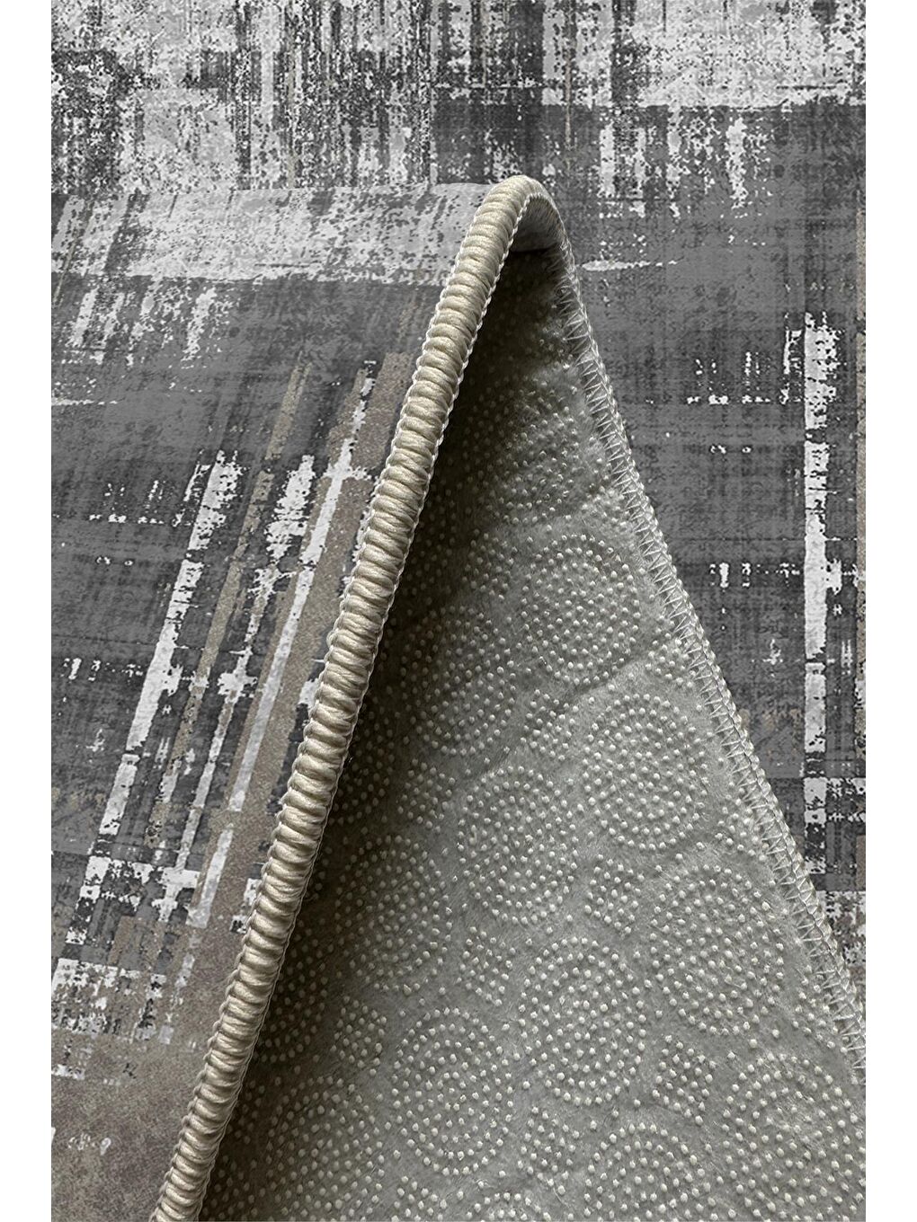 Gri Özel Tasarım, Kaymaz Taban, İnce, Yıkanabilir, Modern Halı WOOKECE1468 160x230-5