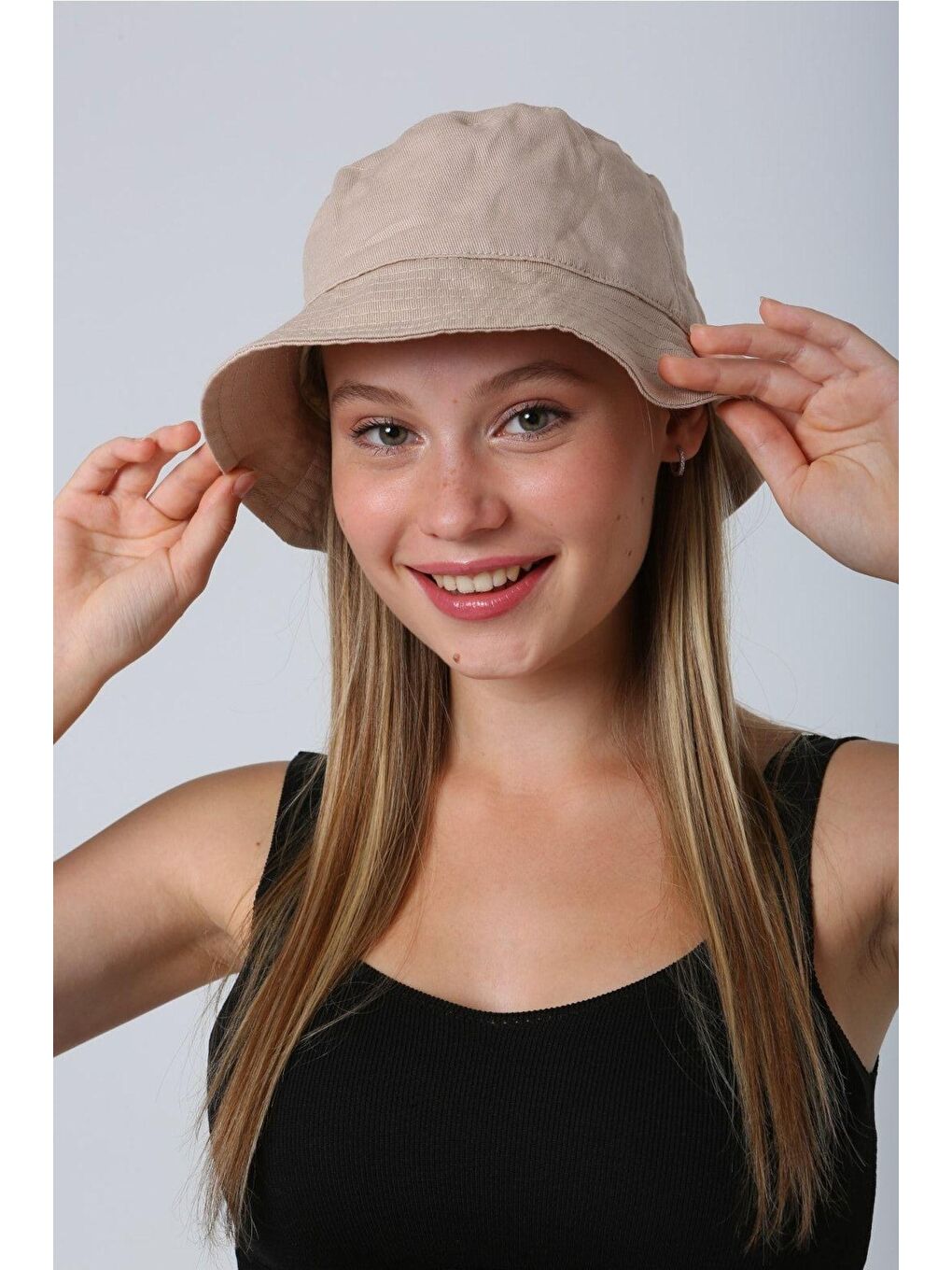 Kadın Bej Bucket Balıkçı Kova Şapka Spk09