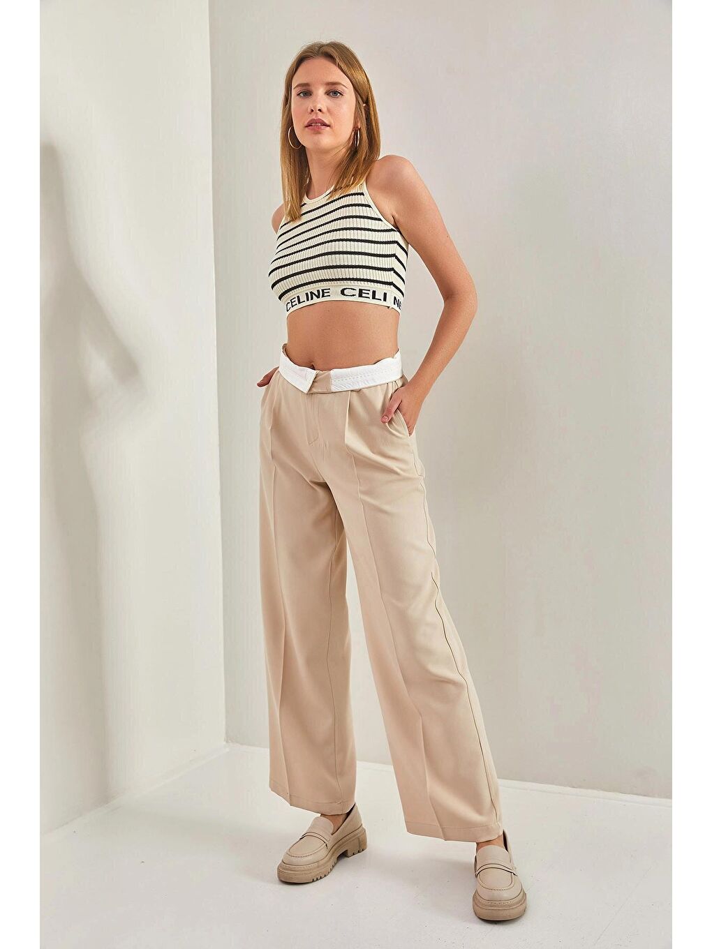 Bej Kadın Kemeri Astarlı Pantolon-2