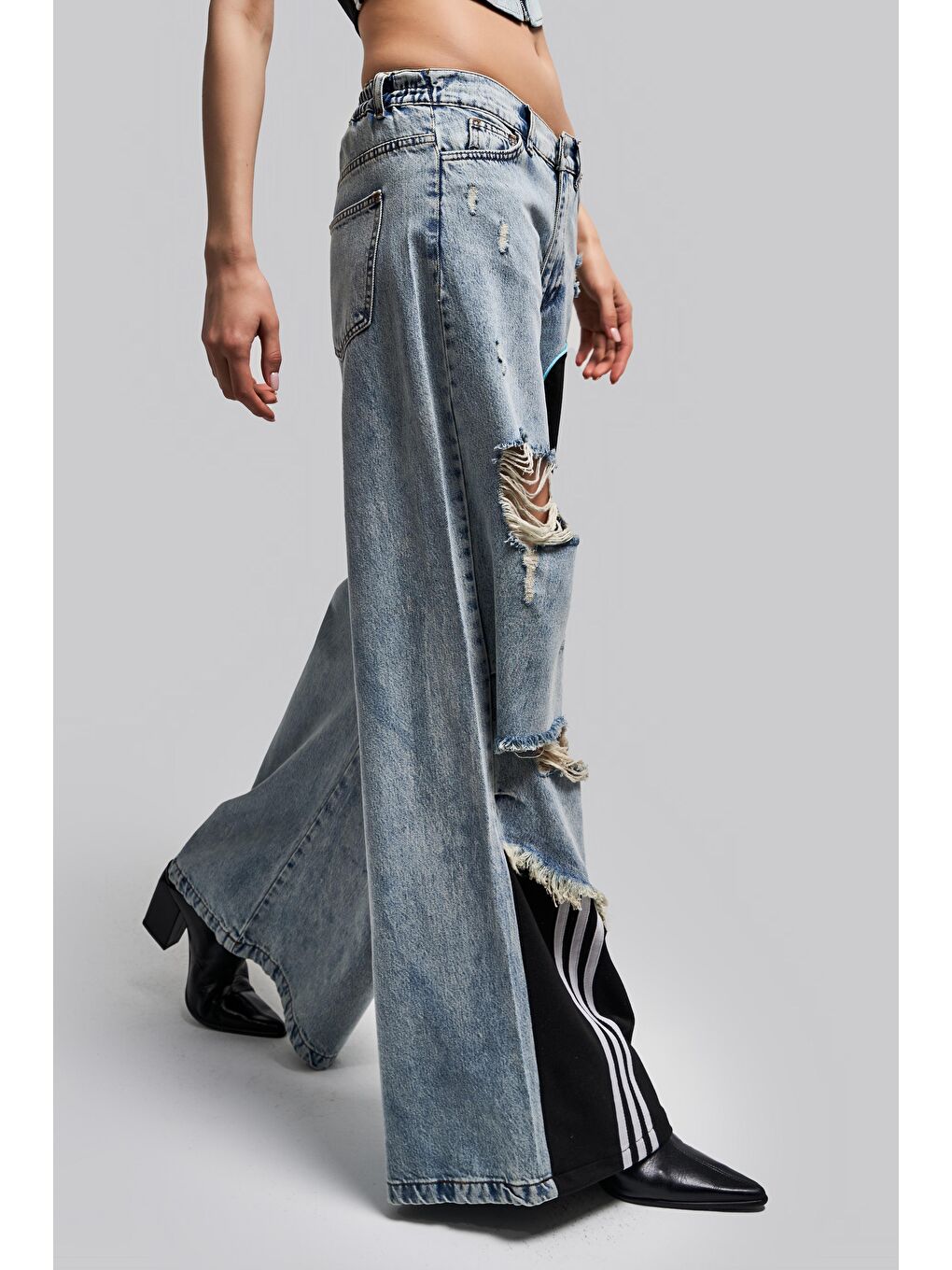 it's basic Mavi Kadın Jean Rengi Çift Parça Şerit Detaylı Tasarım Palazzo Denim - 1