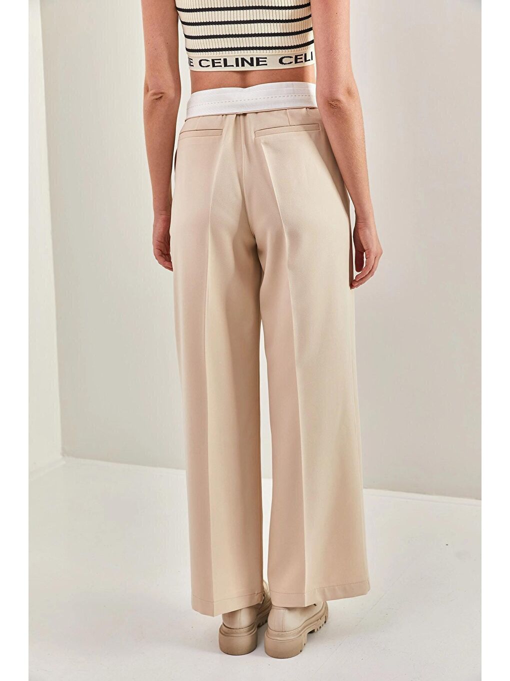 Bej Kadın Kemeri Astarlı Pantolon-3