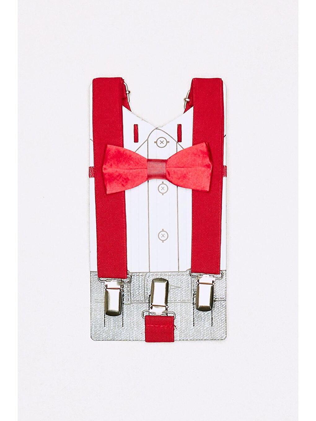 Kırmızı Pantolon Askısı Ve Papyon Takım