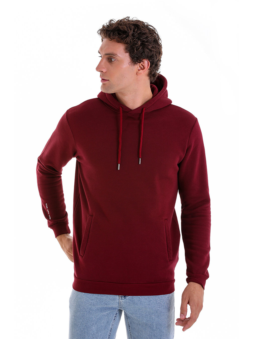 Hatemoğlu Bordo Regular Fit Düz Pamuklu Kapüşonlu Kanguru Cepli Sweatshirt