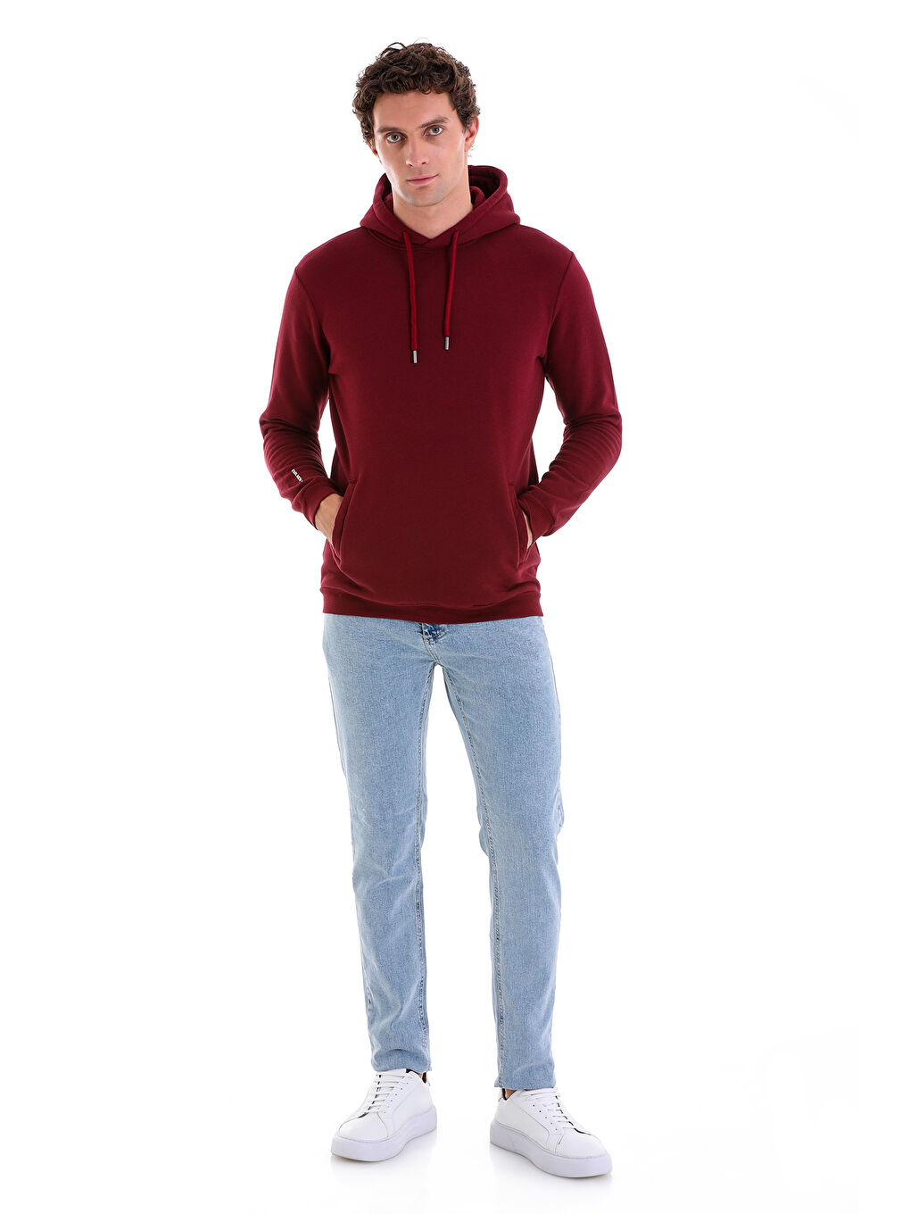 Hatemoğlu Bordo Regular Fit Düz Pamuklu Kapüşonlu Kanguru Cepli Sweatshirt - 4