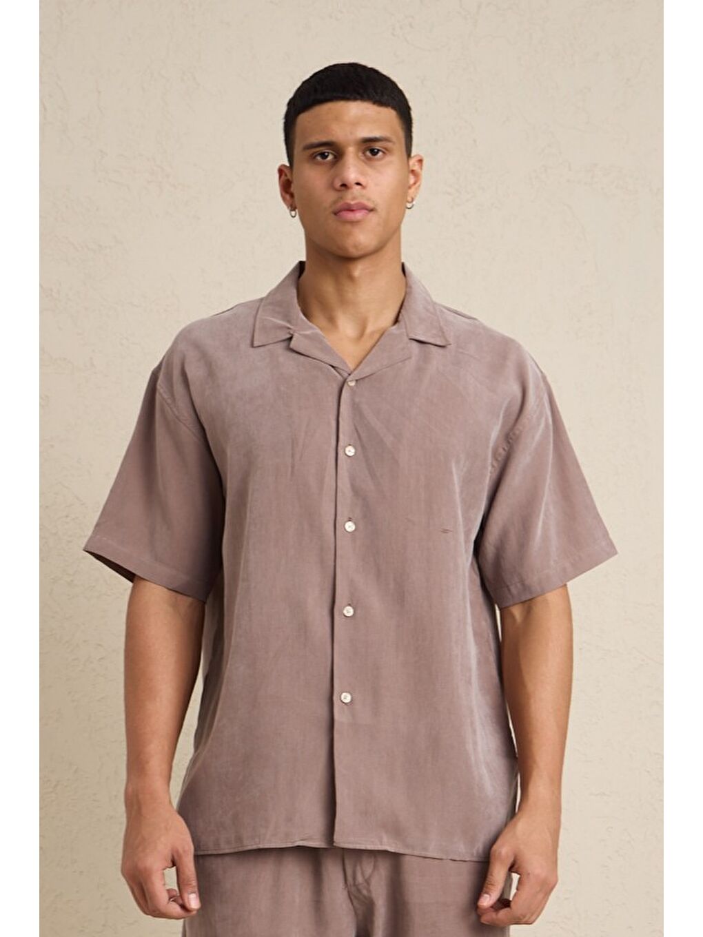 Bej Erkek Modal Kumaş Pantolon Gömlek Takım Vizon-1