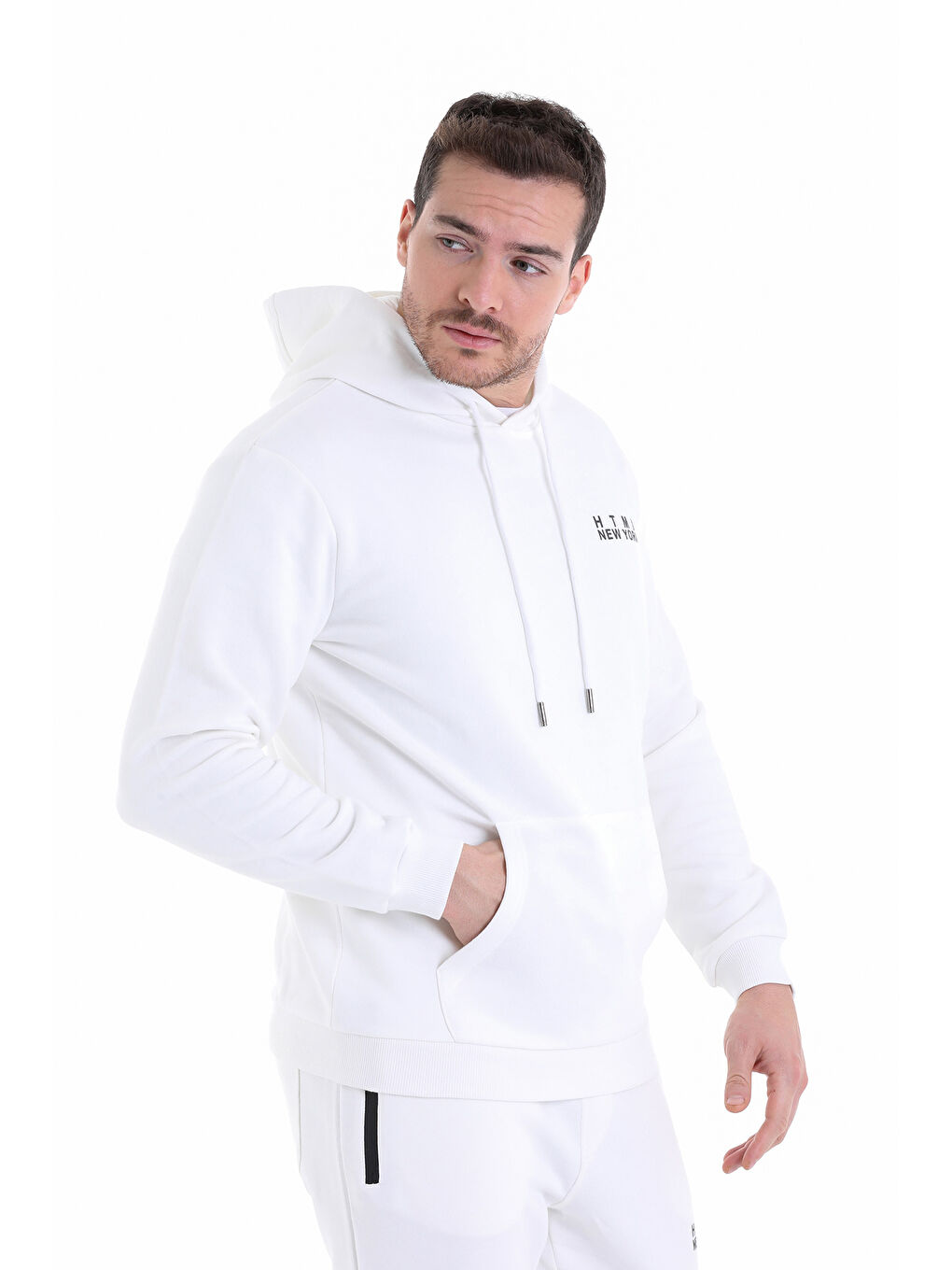 Hatemoğlu Ekru Regular Fit Düz Pamuklu Kapüşonlu Kanguru Cepli Sweatshirt - 1