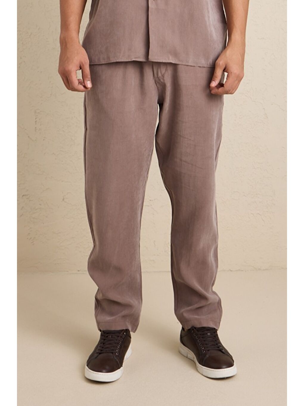 Bej Erkek Modal Kumaş Pantolon Gömlek Takım Vizon-2