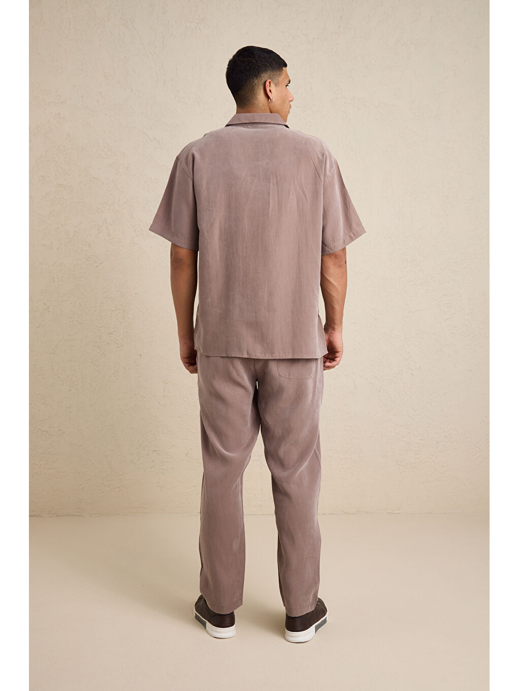 Bej Erkek Modal Kumaş Pantolon Gömlek Takım Vizon-4