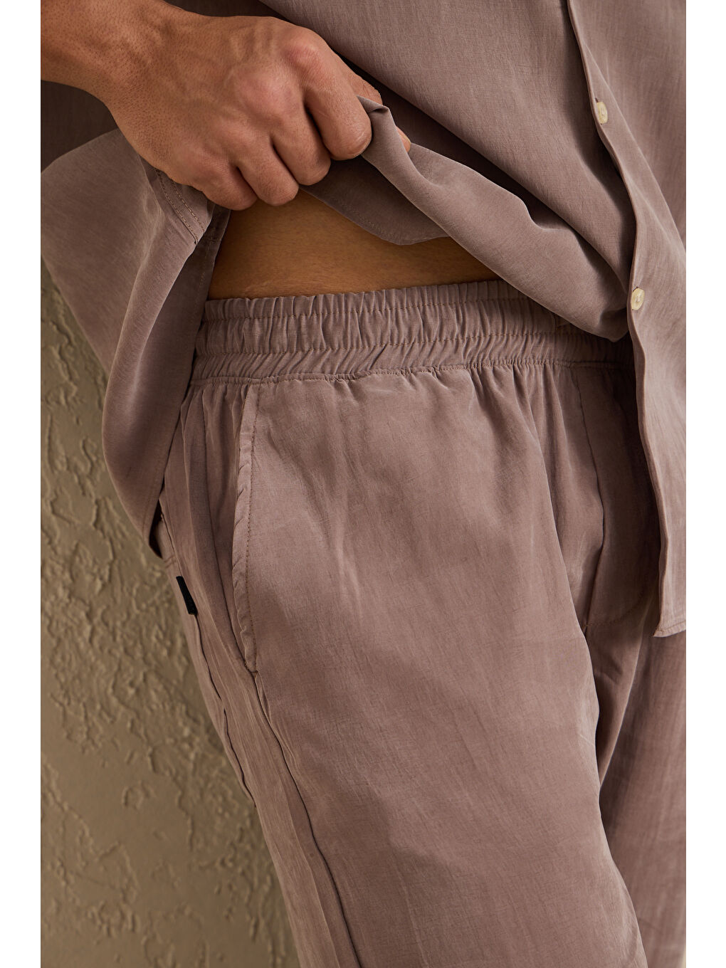 Bej Erkek Modal Kumaş Pantolon Gömlek Takım Vizon-6