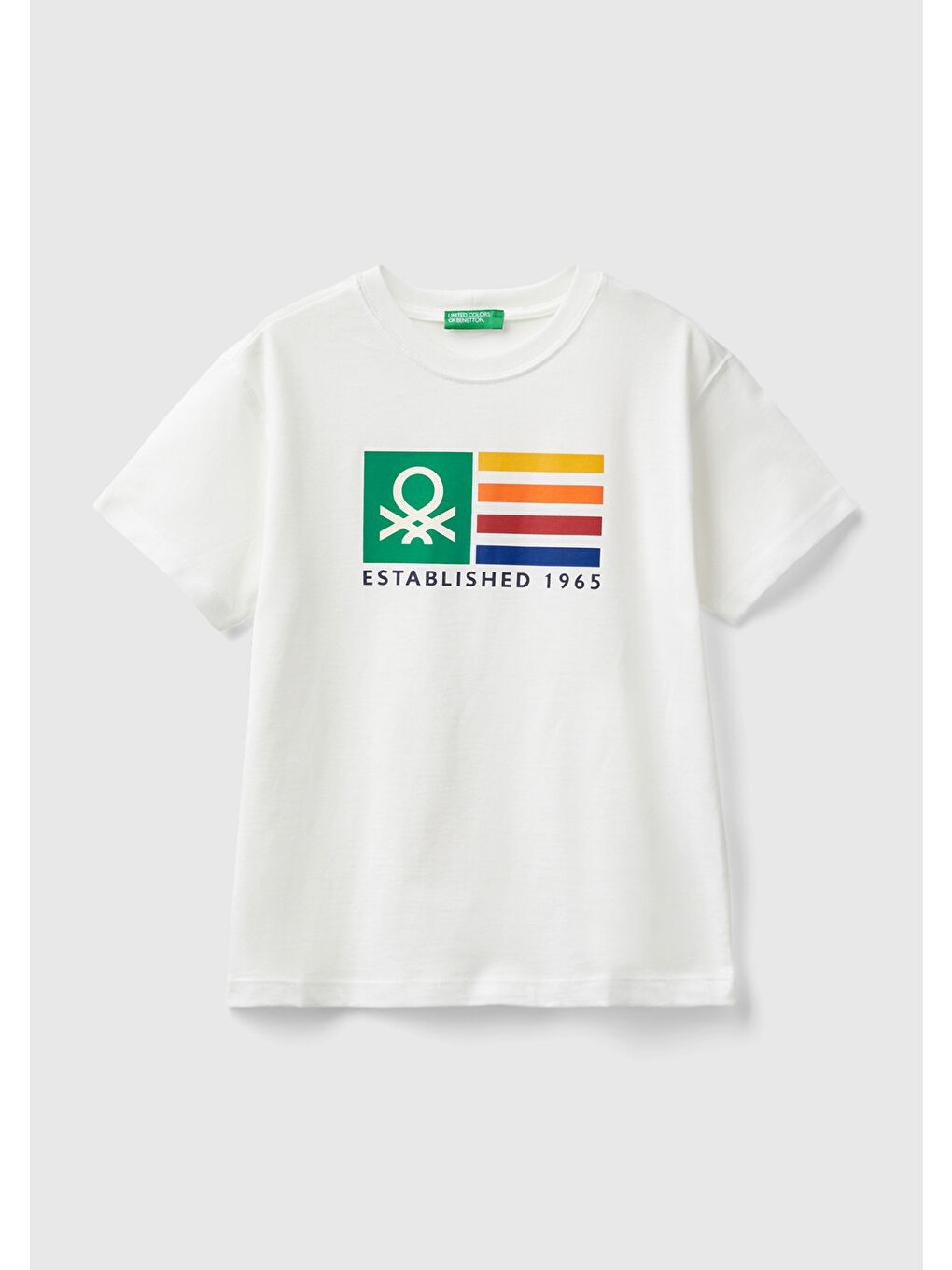 United Colors Of Benetton Beyaz Erkek Çocuk Beyaz Mix Önü Logo Baskılı Bisiklet Yaka Kısa Kollu T-Shirt