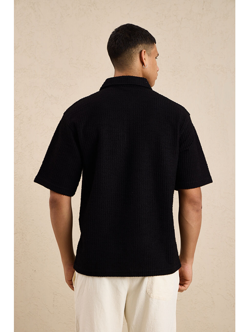 Erkek Teknik Kumaş Polo Yaka Tshirt Siyah-3