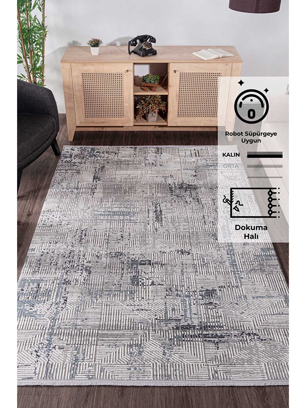 Mavi Leo 0072 Modern Dokuma Halı Salon Çocuk Odası Oturma Odası Halısı Makine Halısı-200x290