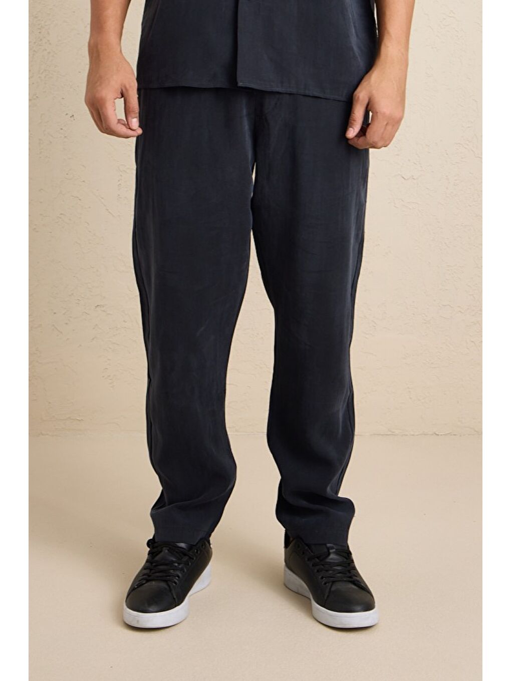 Erkek Modal Kumaş Pantolon Gömlek Takım Siyah-2