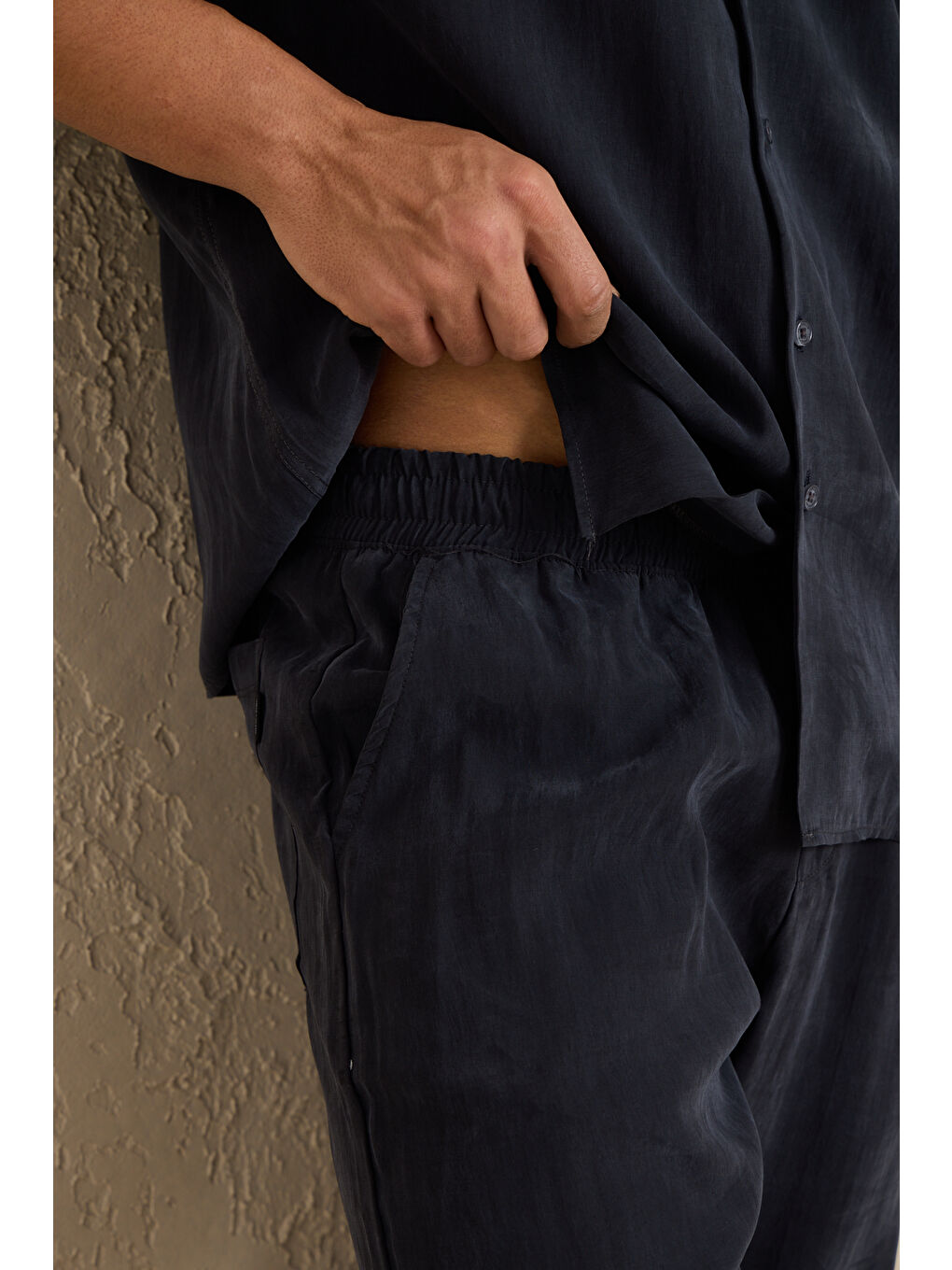 Erkek Modal Kumaş Pantolon Gömlek Takım Siyah-6