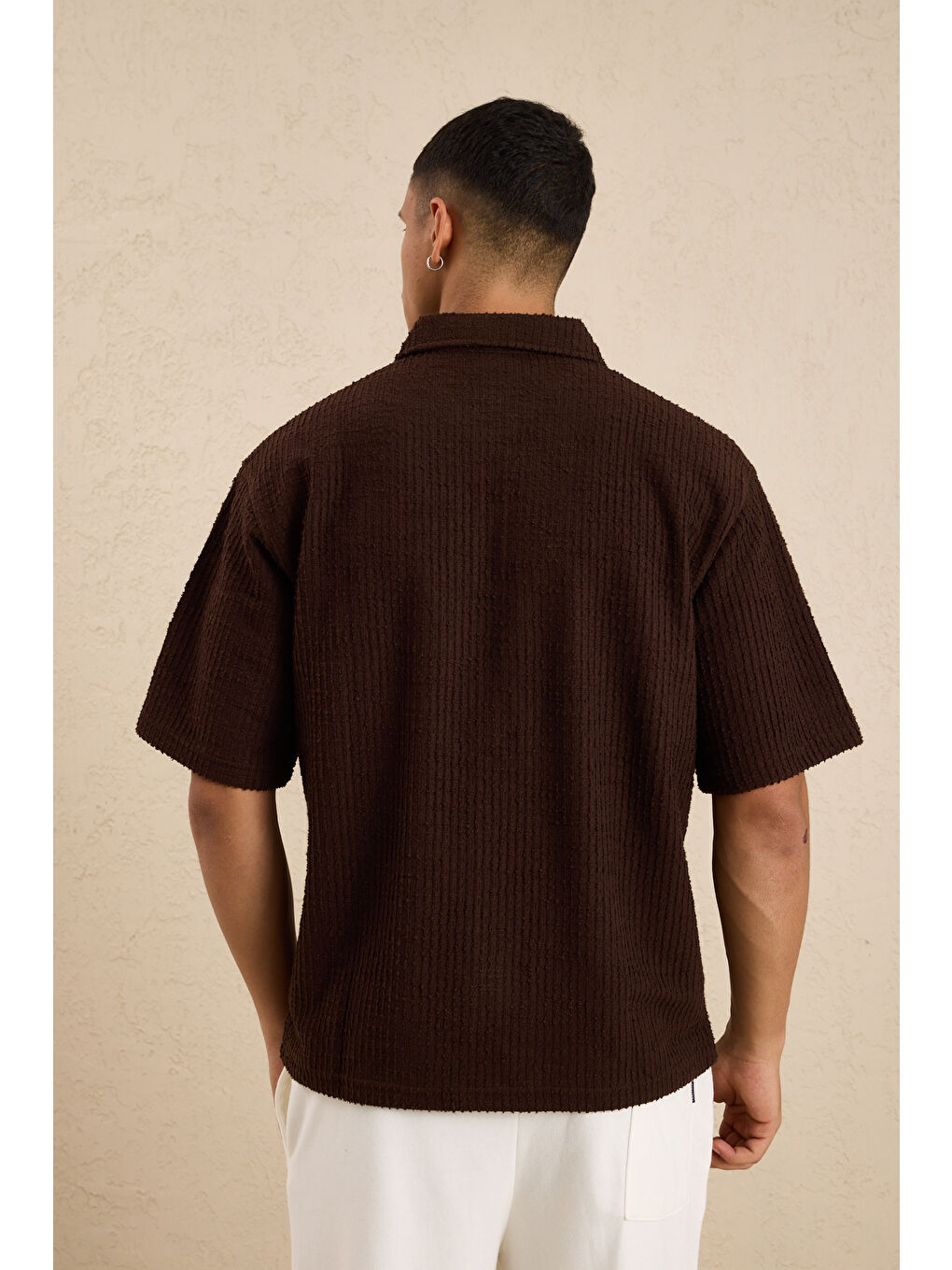 Erkek Teknik Kumaş Polo Yaka Tshirt Kahverengi-4