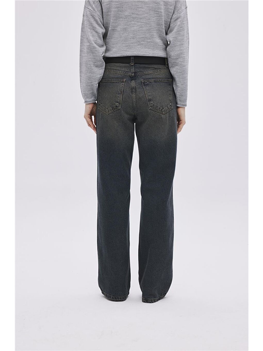 Lacivert Soluk Efektli Straight Fit Jean-3