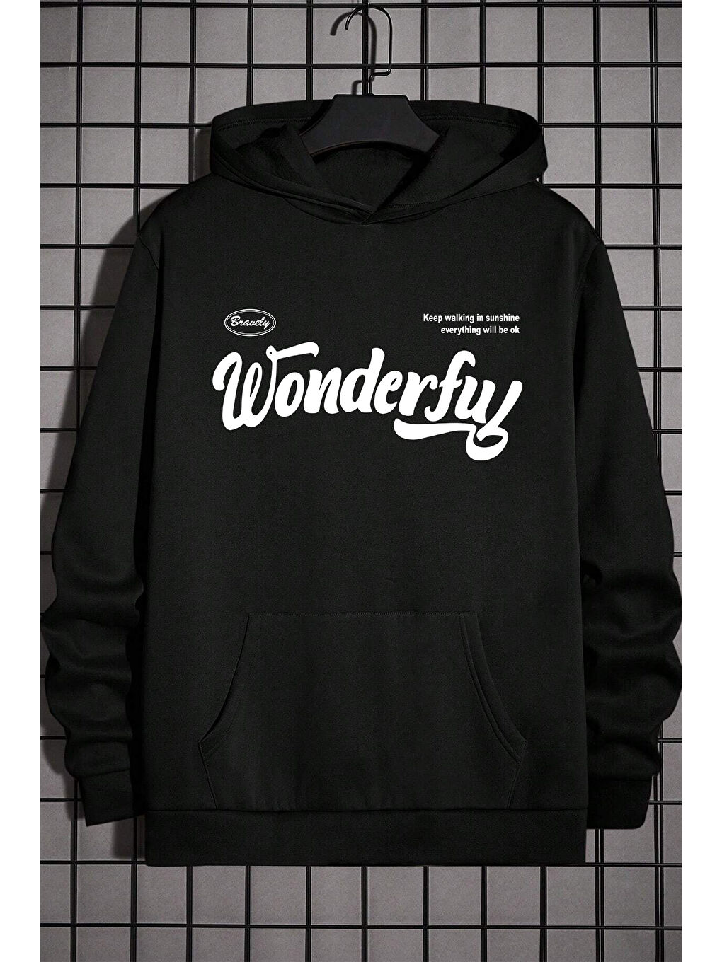 uyguntarz Siyah Wonderful Baskılı Oversize Sweatshirt