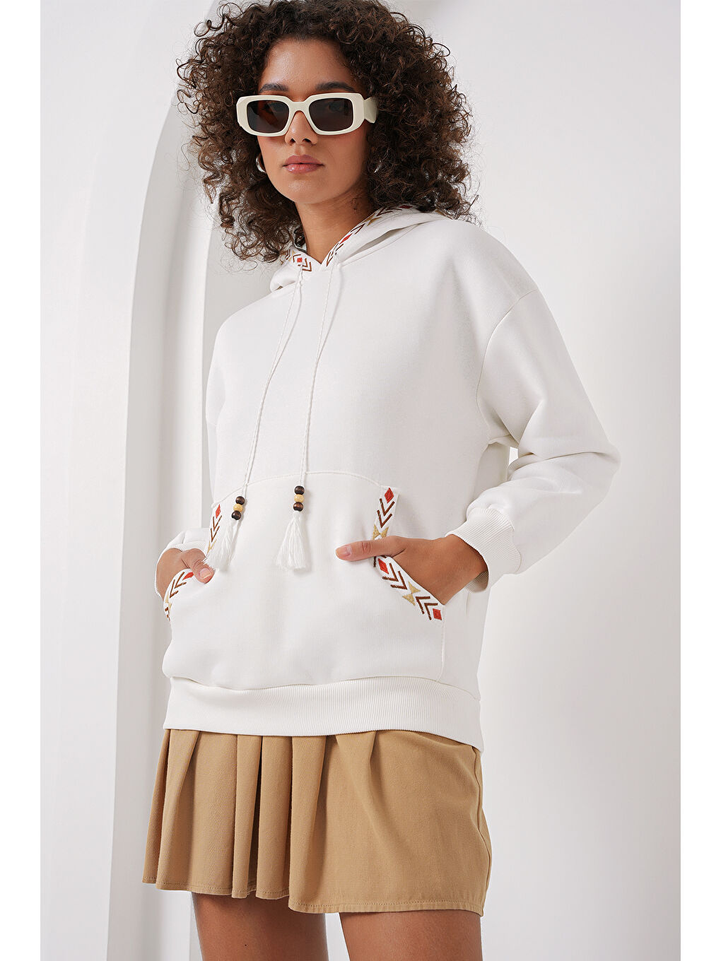 Bigdart Beyaz 55443 Nakışlı Oversize Sweatshirt - Beyaz - 2