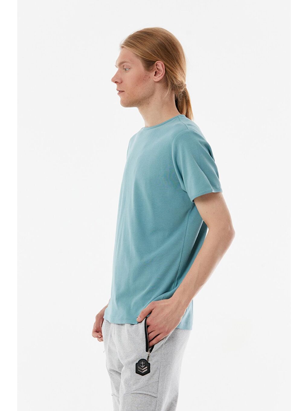 Turkuaz Basic Bisiklet Yaka Tişört-1