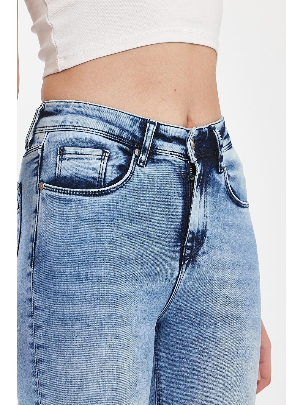 Explode Açık Mavi - Kadın Mavi Elastanlı Yüksek Bel Flare Jeans - 4