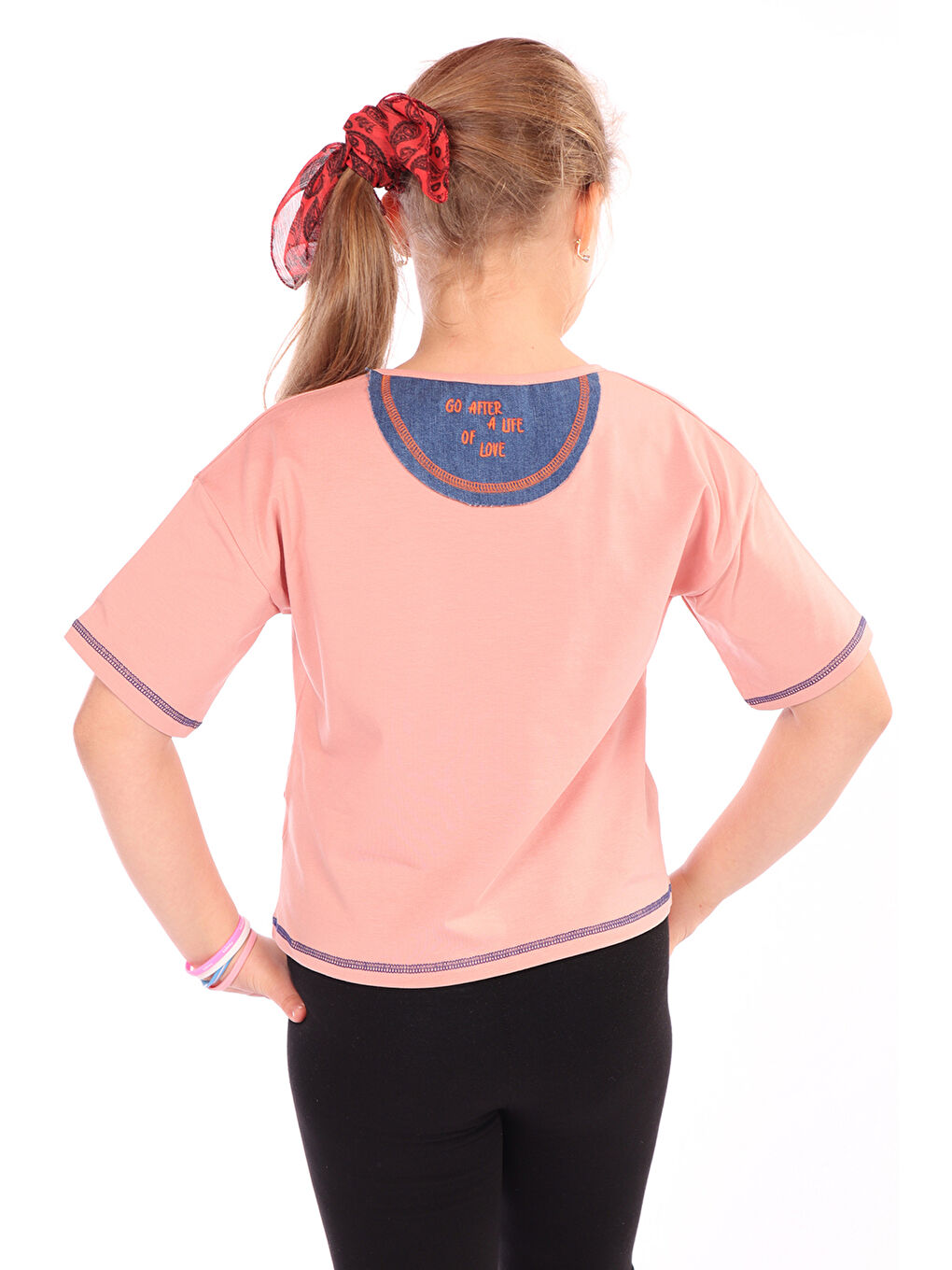 Pembe Kız Çocuk Roses Yazı Baskılı Tişört-1