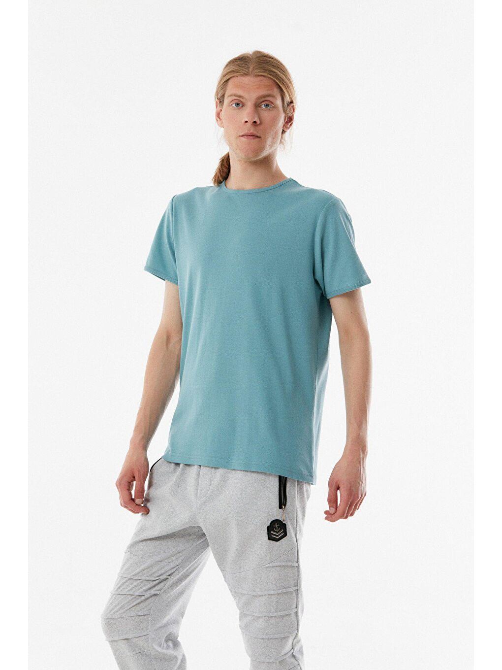 Turkuaz Basic Bisiklet Yaka Tişört-2