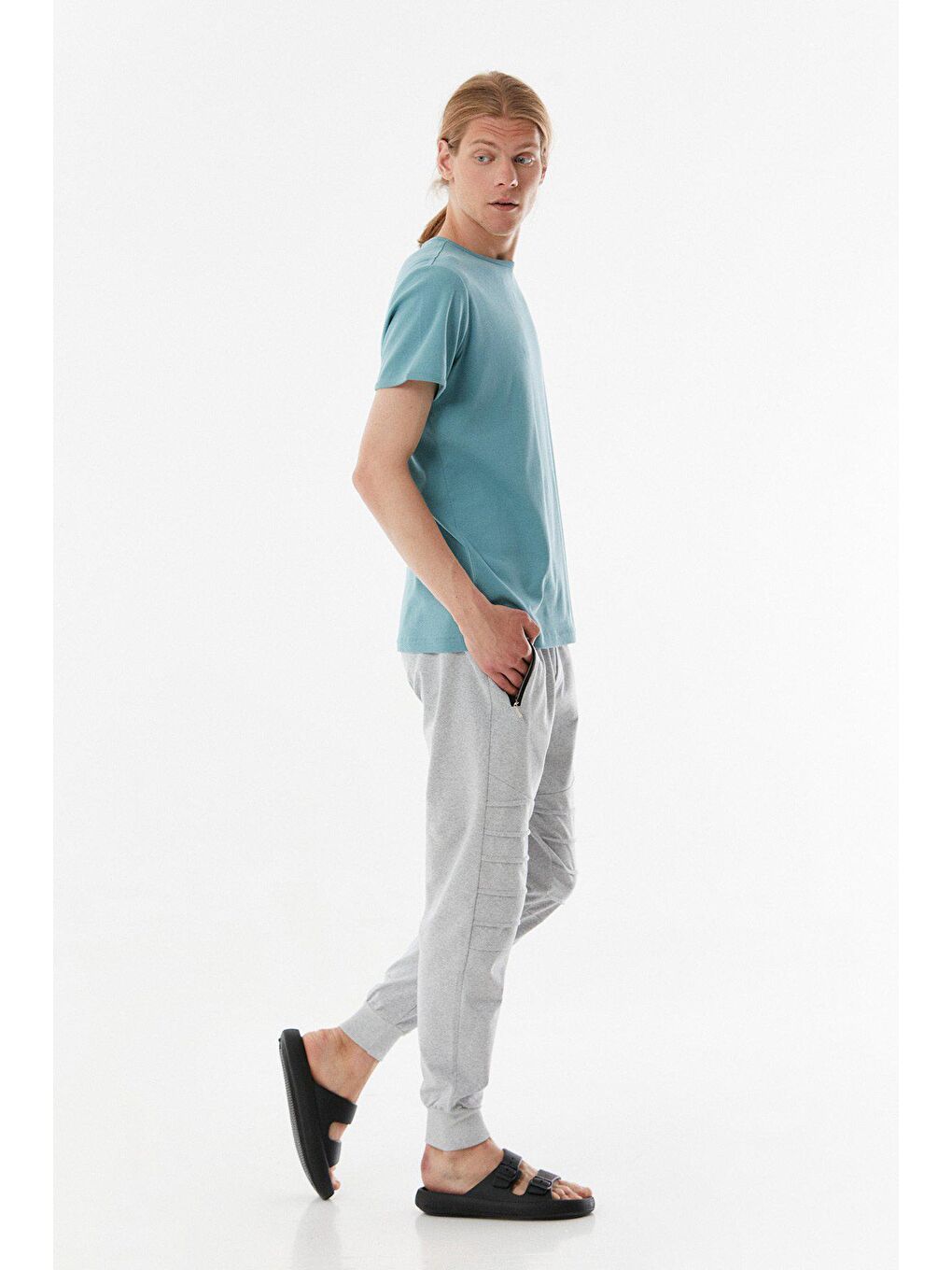 Turkuaz Basic Bisiklet Yaka Tişört-3