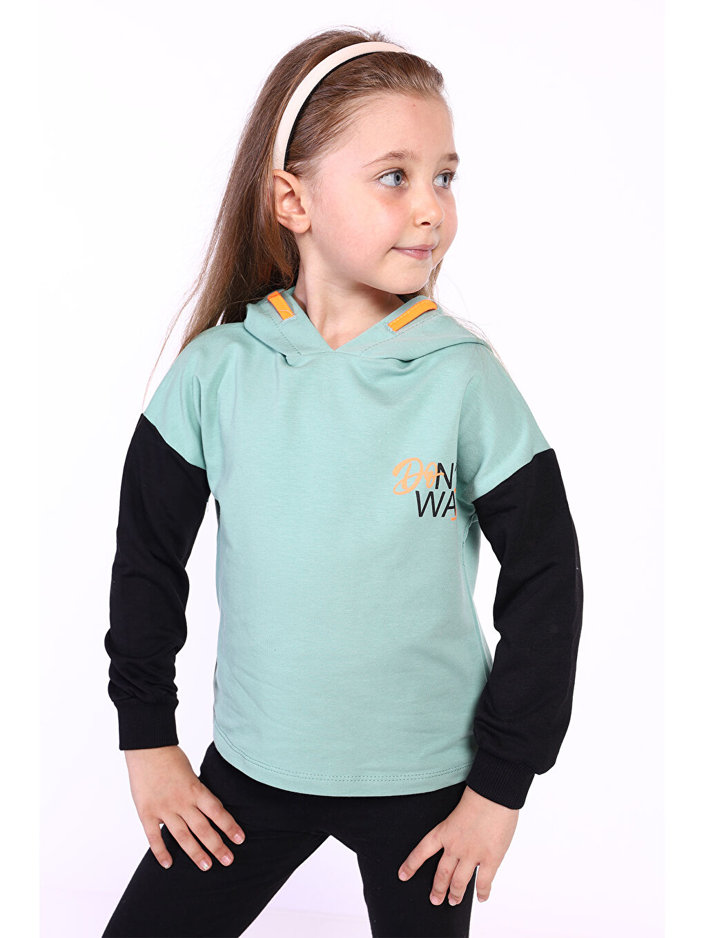 Toontoykids Yeşil Kız Çocuk Kapüşonlu Blok Renkli Sweatshirt