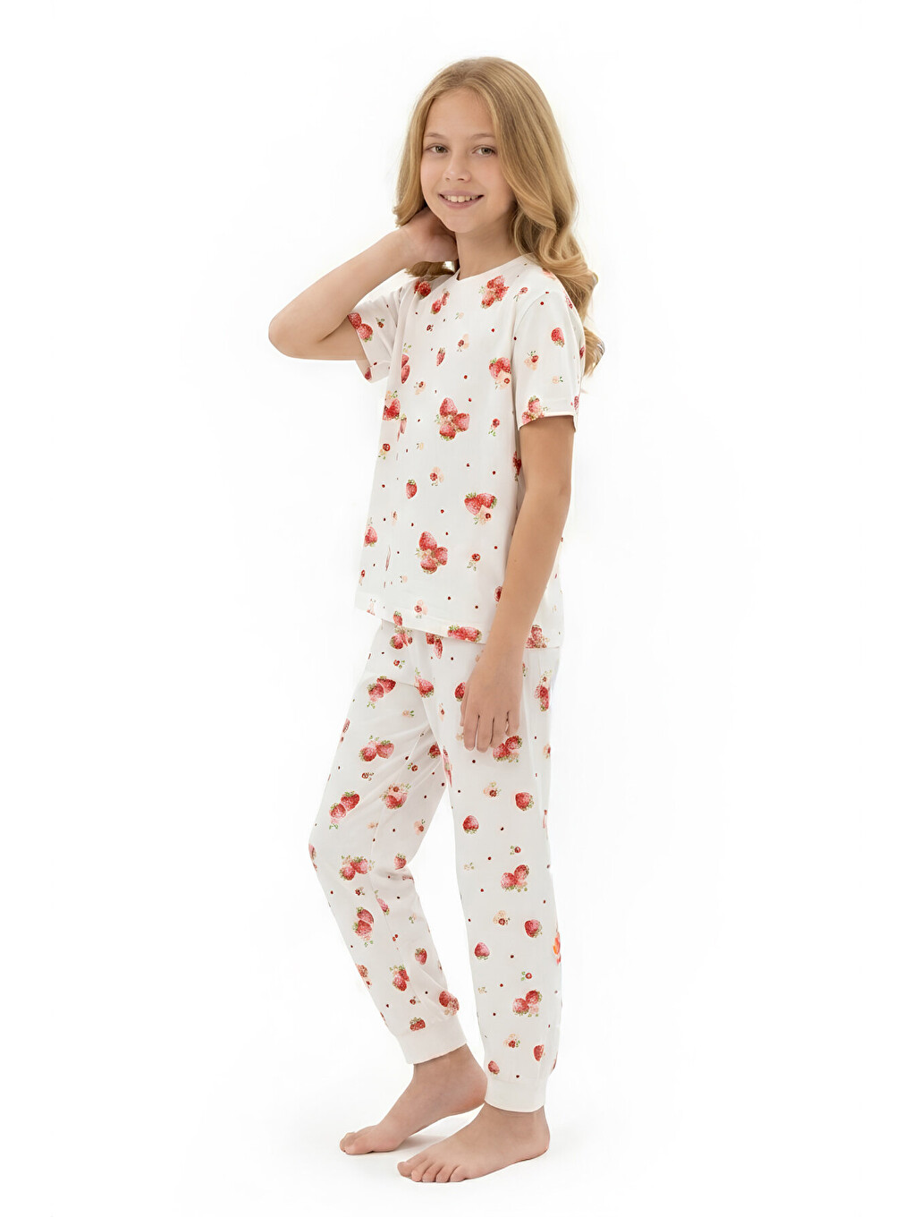 Ekru Kız Çocuk Pijama Takımı %100 Pamuk 3-13 Yaş 12714ıs-1
