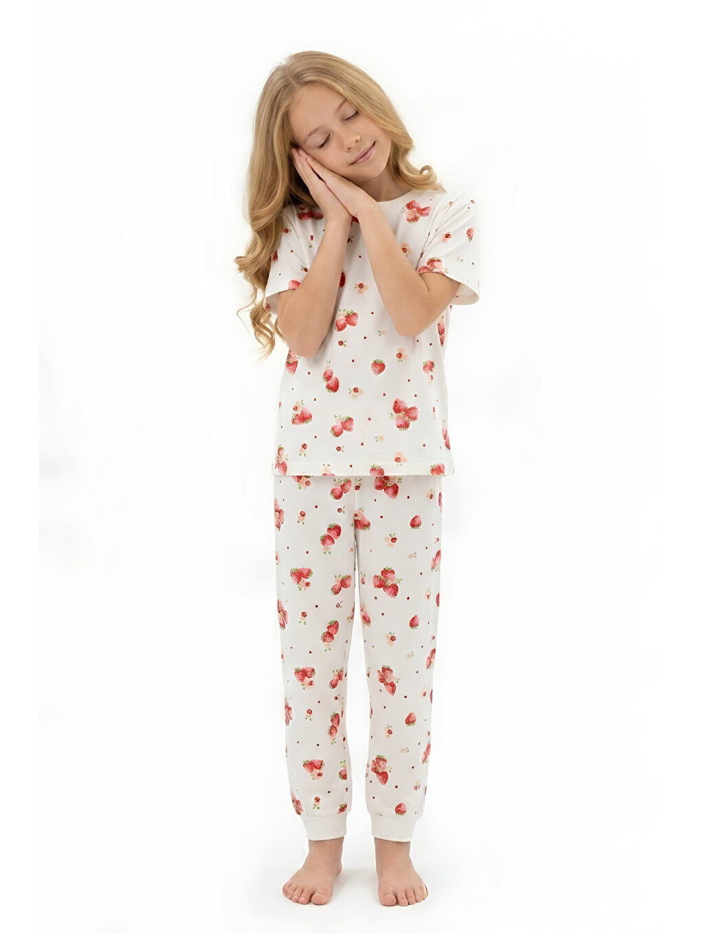 Ekru Kız Çocuk Pijama Takımı %100 Pamuk 3-13 Yaş 12714ıs-2