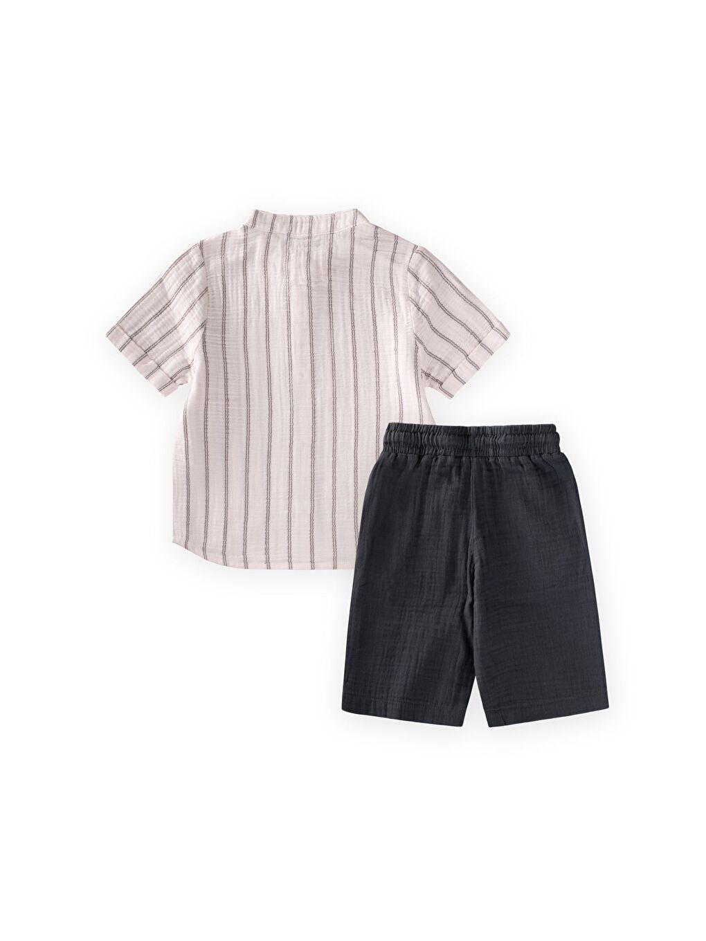 Ekru Müslin Gömlekli Takım 2-10 Yaş Çift Çizgili-1