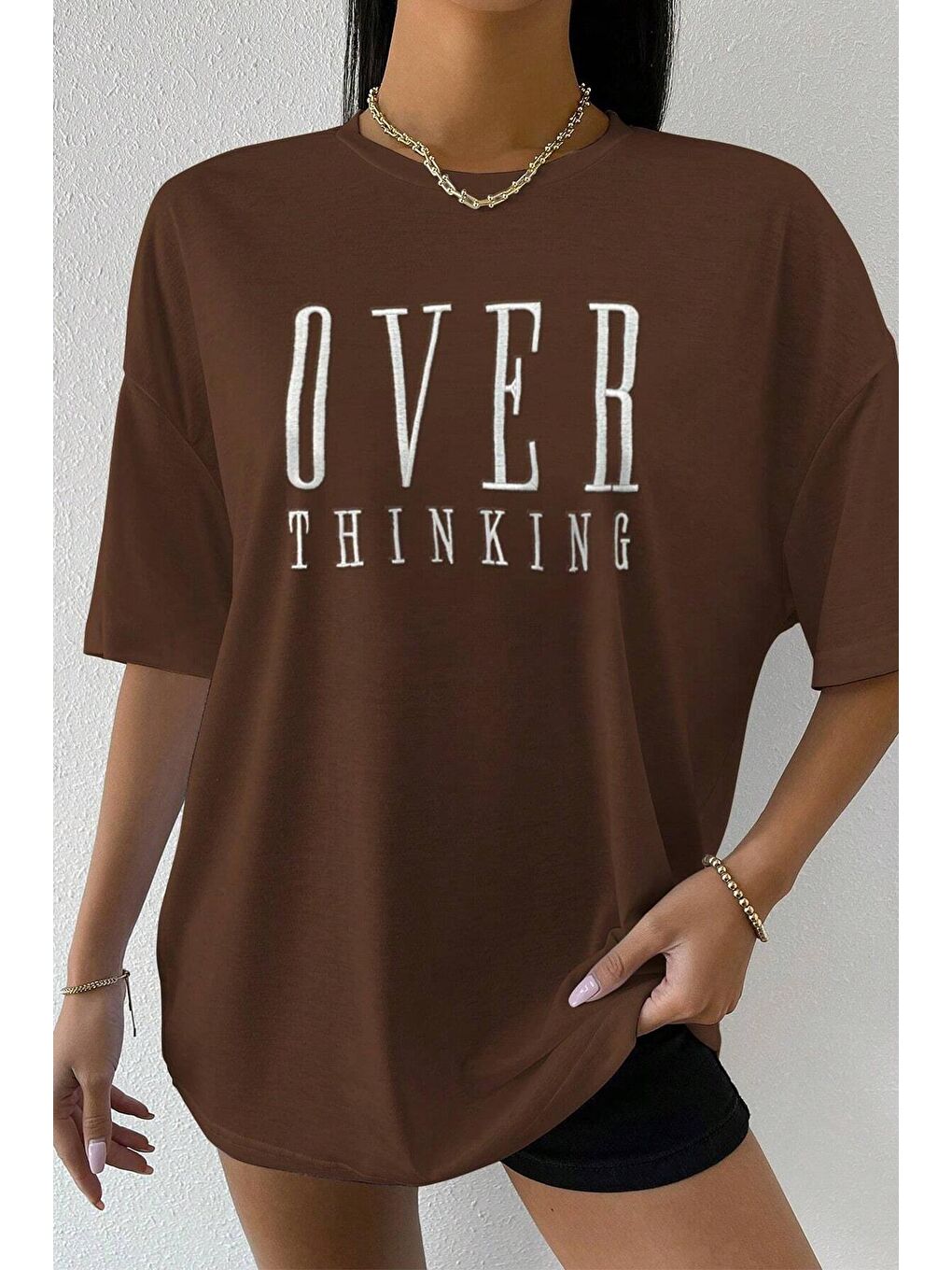 uyguntarz Kahverengi Unisex Over Thinking Baskılı Tasarım Tshirt