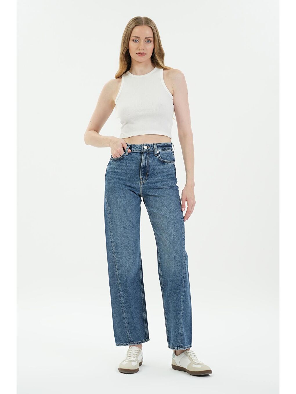 Orta Mavi Normal Bel Slim Patı Fermuarlı Jean Pantolon C 4934-007