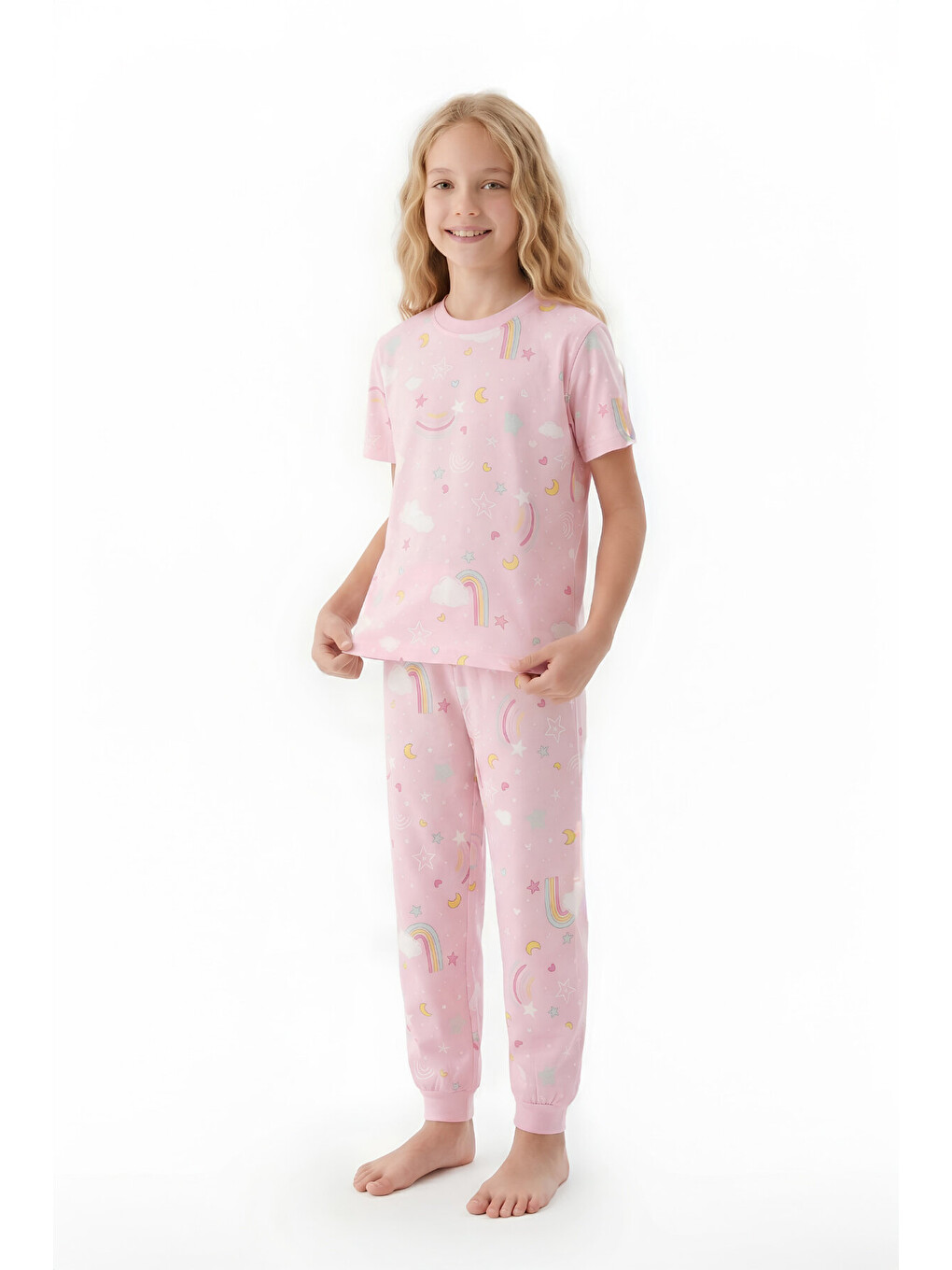 Pembe Kız Çocuk Pijama Takımı %100 Pamuk 3-13 Yaş 12714ıs