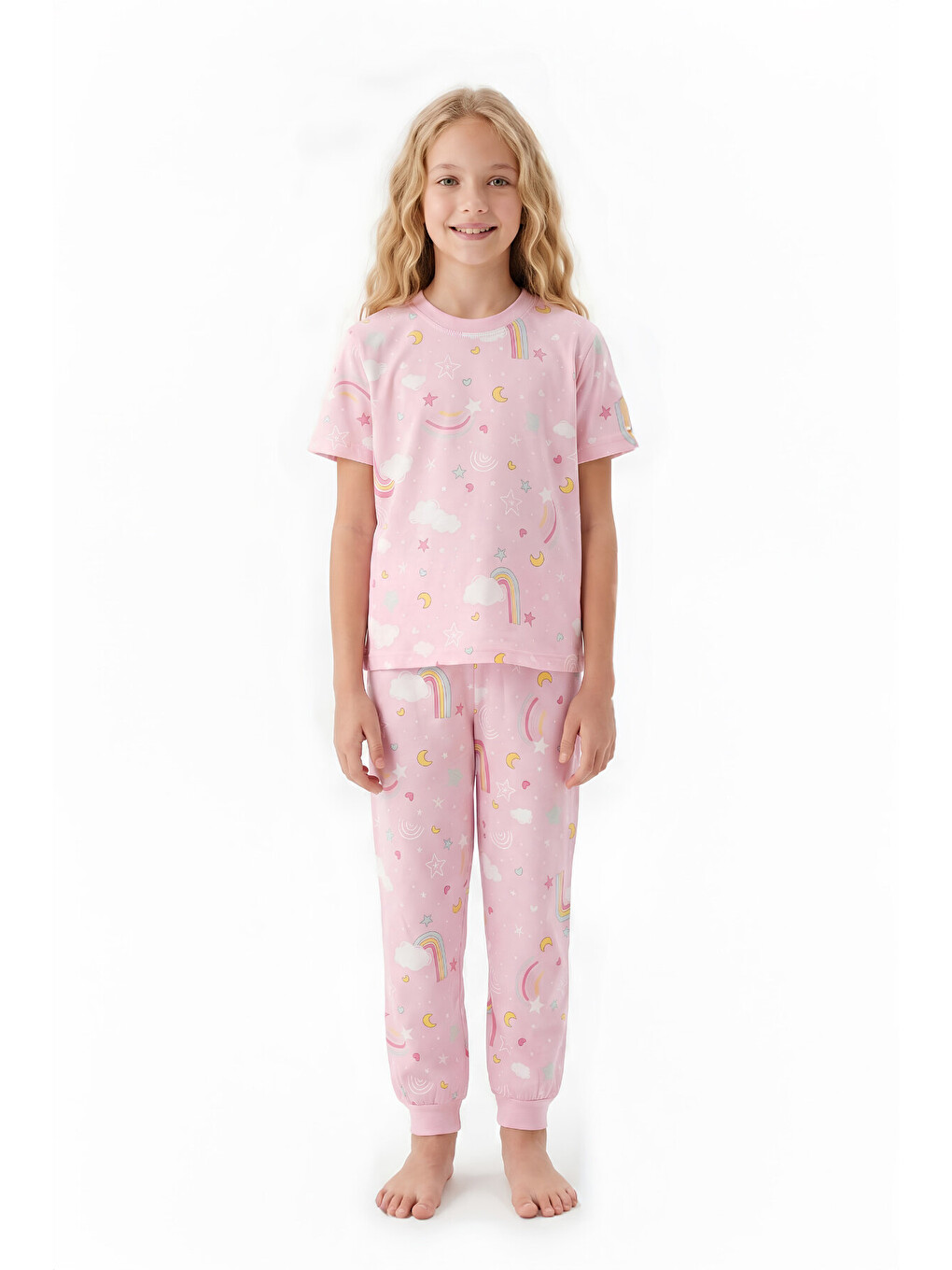Pembe Kız Çocuk Pijama Takımı %100 Pamuk 3-13 Yaş 12714ıs-2