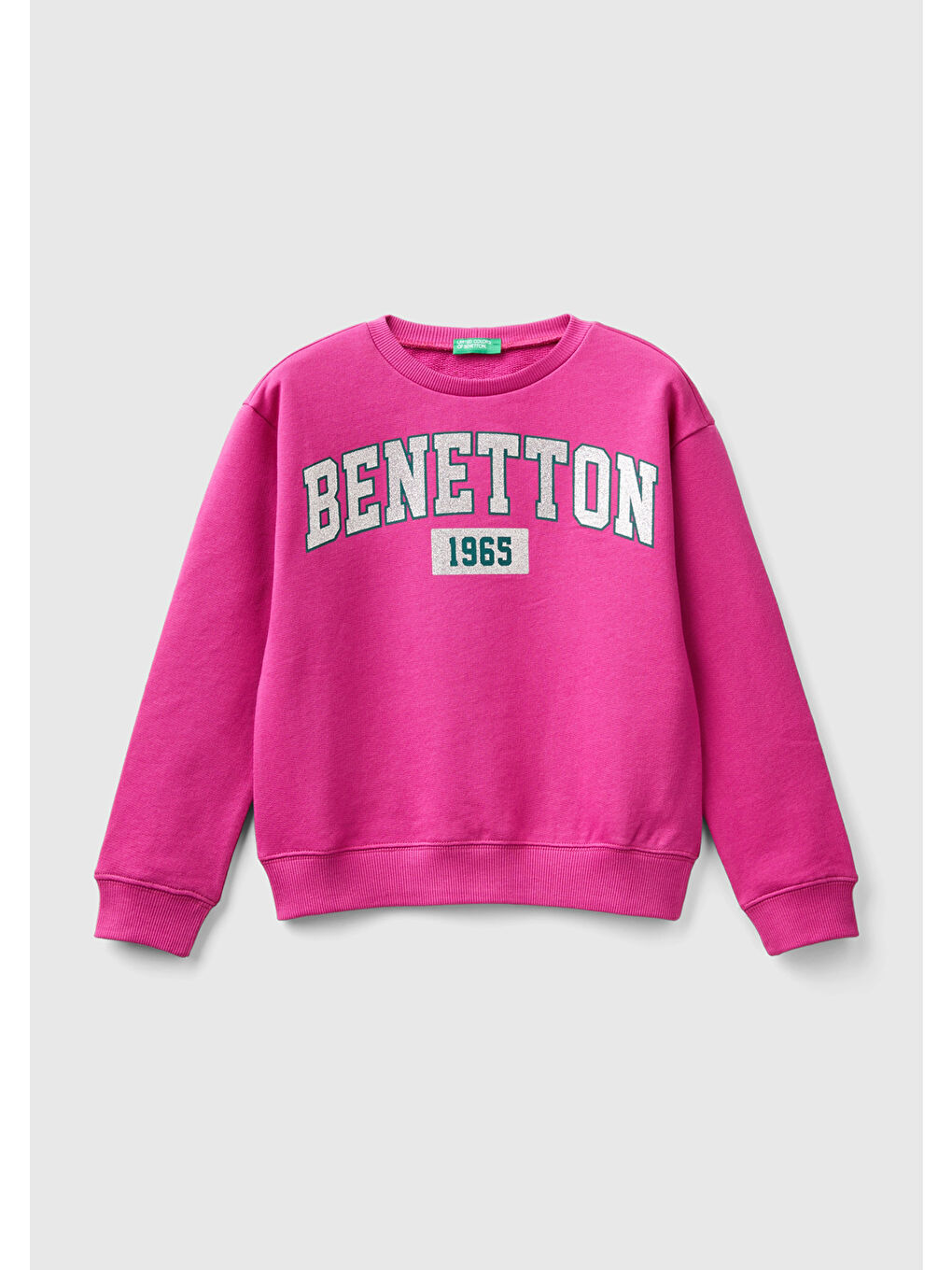 United Colors Of Benetton Kız Çocuk Fuşya Önü Parıltılı Logo Baskılı Bisiklet Yaka Sweatshirt