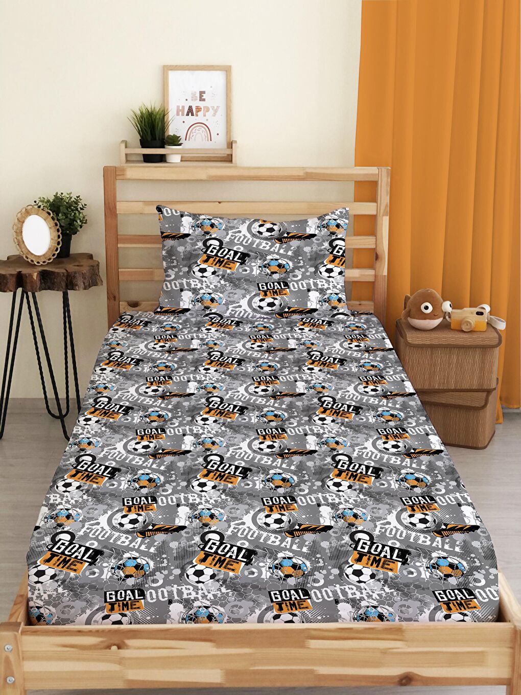 Karışık Futbol Desenli Baskılı Tek Kişilik Lastikli Çarşaf Seti