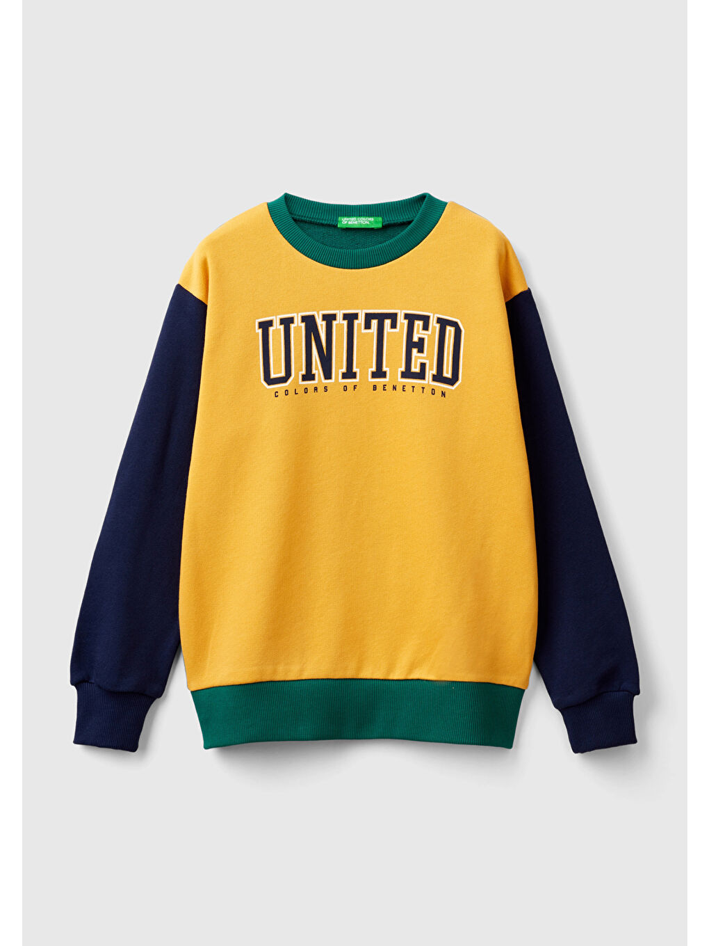 United Colors Of Benetton Hardal Sarı Erkek Çocuk Hardal Mix Önü Logo Baskılı Bisiklet Yaka Ribanalı Sweatshirt